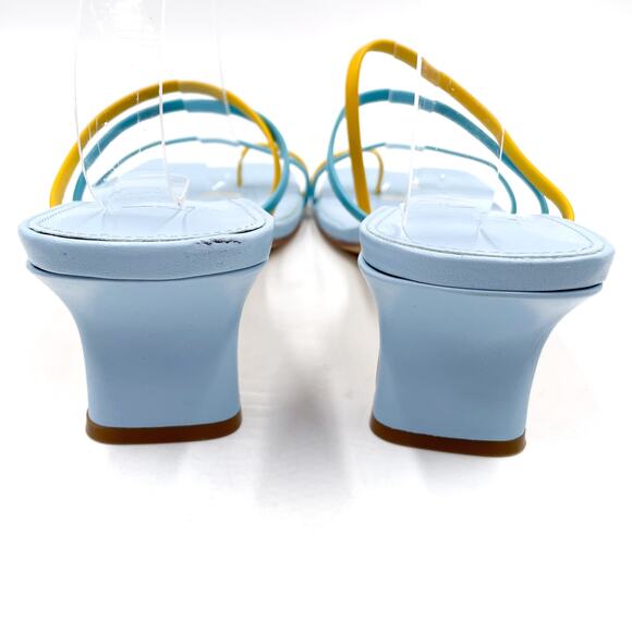 Marc Fisher Calida Sandals Blue Yellow Leather Strap Square Open Toe Sz 10 - Picture 4 of 9